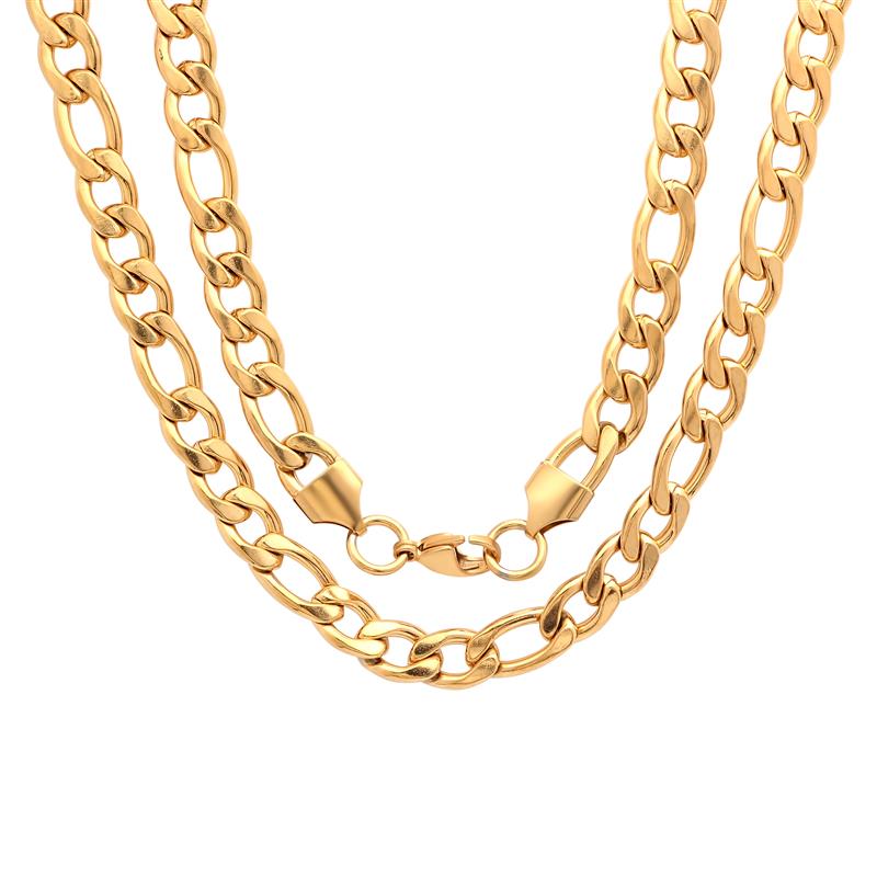 Men's Figaro Necklace and Bracelet (Gold-finished)